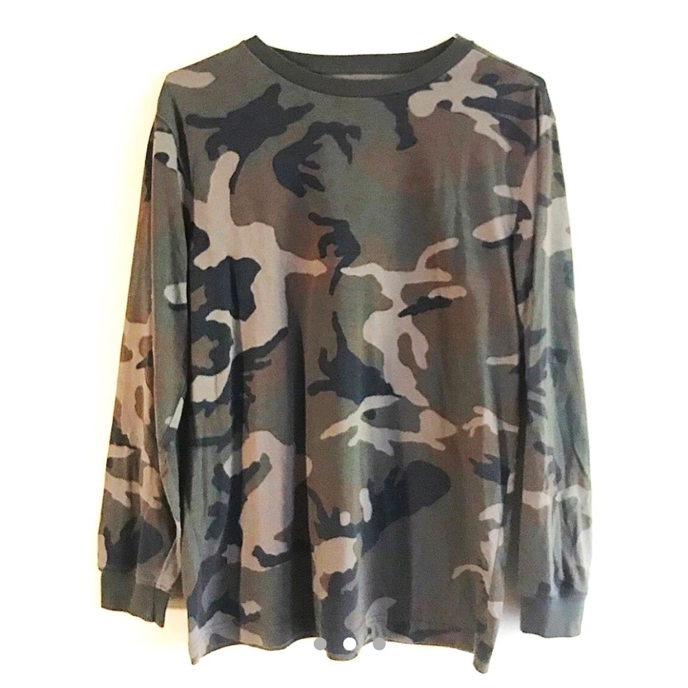Camo print olive green brown army long sleeve shirt camping camouflage grunge - Picture 2 of 3